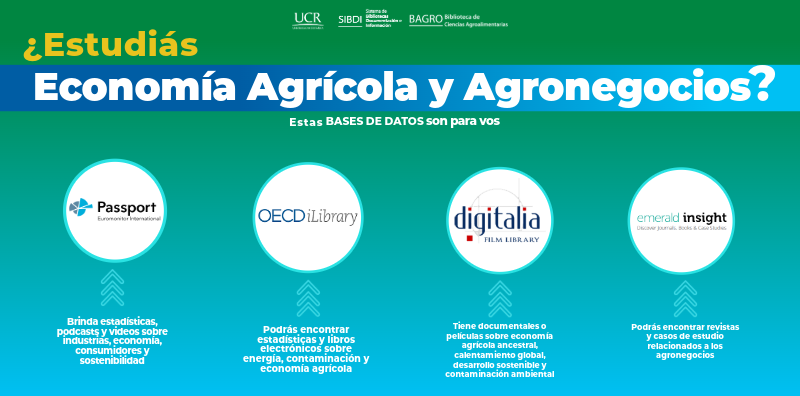 ¿Estudiás Economía Agrícola y Agronegocios?
Estas Bases de Datos son para vos
Passpot, OECDiLibrary, digitalia, emerald insight