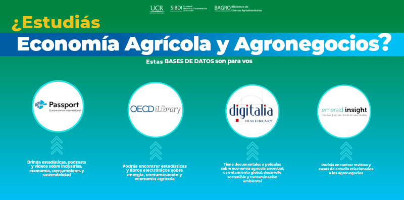 ¿Estudias  Economía agrícola y agronegocios?
Estas Bases de Datos son para vos
Passport, OECD/Library,  digitalia,  emerad/insight